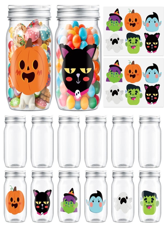 JAPBOR Halloween Candy Jars Containers - 14PCS Halloween Small Plastic Cookie Candy Jar with Lid Pumpkin Ghost Sticker Decoration, DIY Sugar Storage Dish Craft, Party Favor Gift Bottle Decor - Image 1